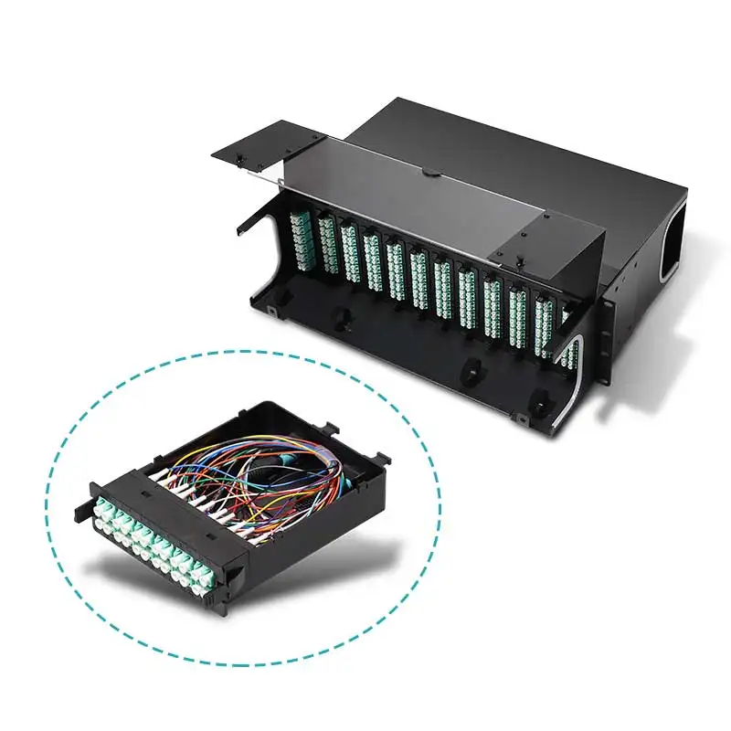  Кассета MPO FTTX solution 24 ядра высокой плотности волоконно-оптическая 24F SM/OM3 Box кассета MTP для установки на стойке 1U