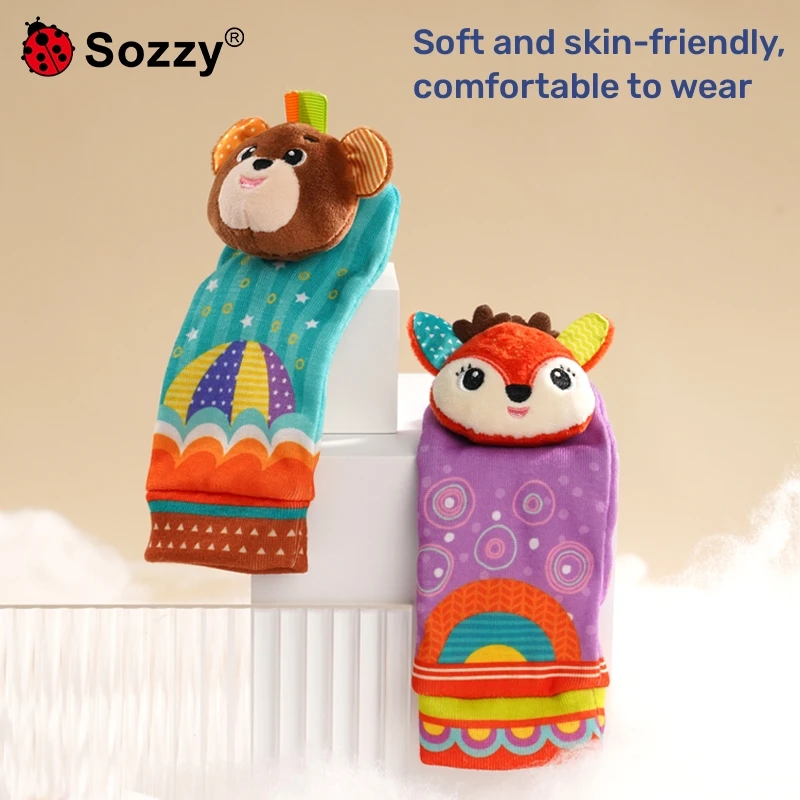 Sozzy Cute Animal Set Soft Baby Wrist Rattle for Toddler Foot Finder Bell Socks