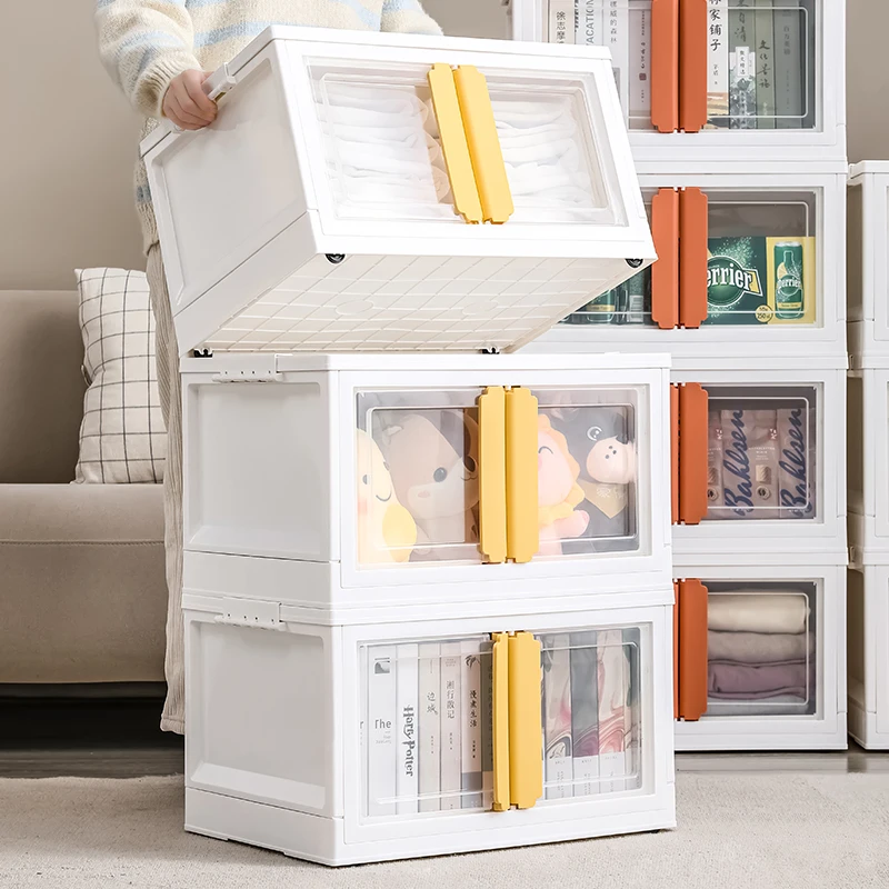 Household Organizer Bin Bedroom Modern Plastic Collapsible Visual Clothes book Storage Box Kids Toy Foldable container With lid