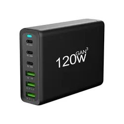 120W Adapter 6 Ports USB Type C PD Fast Charging Quick Charge 3.0 USB-C Desktop GaN Charger For iPhone 14 13 Pro Xiaomi Samsung