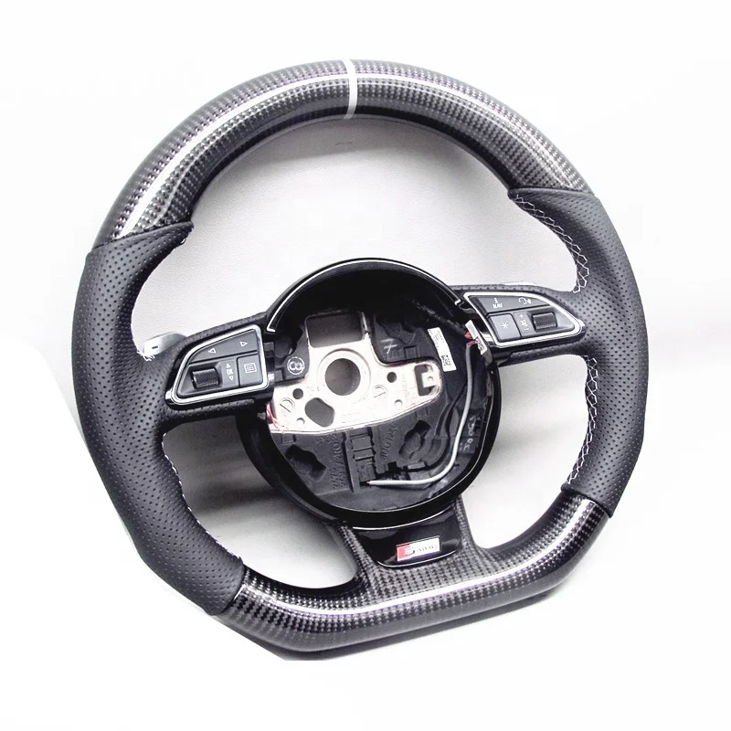 AUTO RACING CAR STEERING WHEEL FOR Audi RS6 RS4 RS5 RS7 SQ5 S4 S5 a4 8p Silver Ring DSG CARBON FIBER STEERING WHEEL CUSTOMIZED