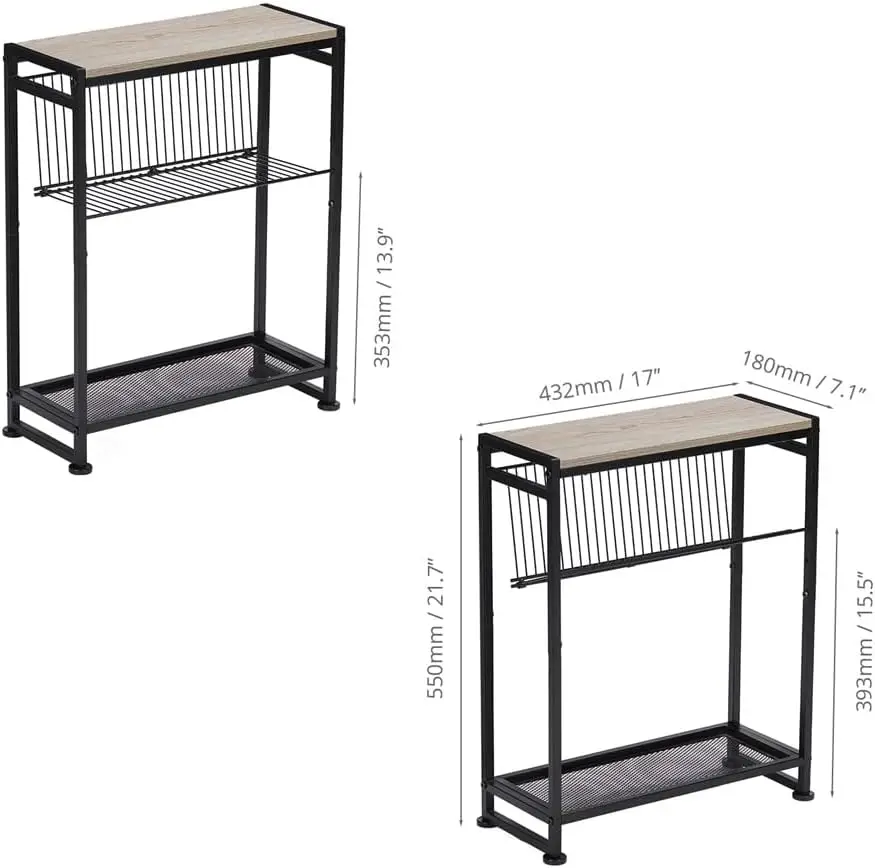 2-in-1 Slim Console Table Small Spaces Narrow End Table Magazine Holder Living Room Bedroom-Skinny Bedside Nightstand Side Table