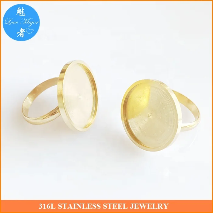 18K Gold Plated Tray Adjustable Base Ring Jewelry Findings and Components Stone Stainless Steel Jewelry Making