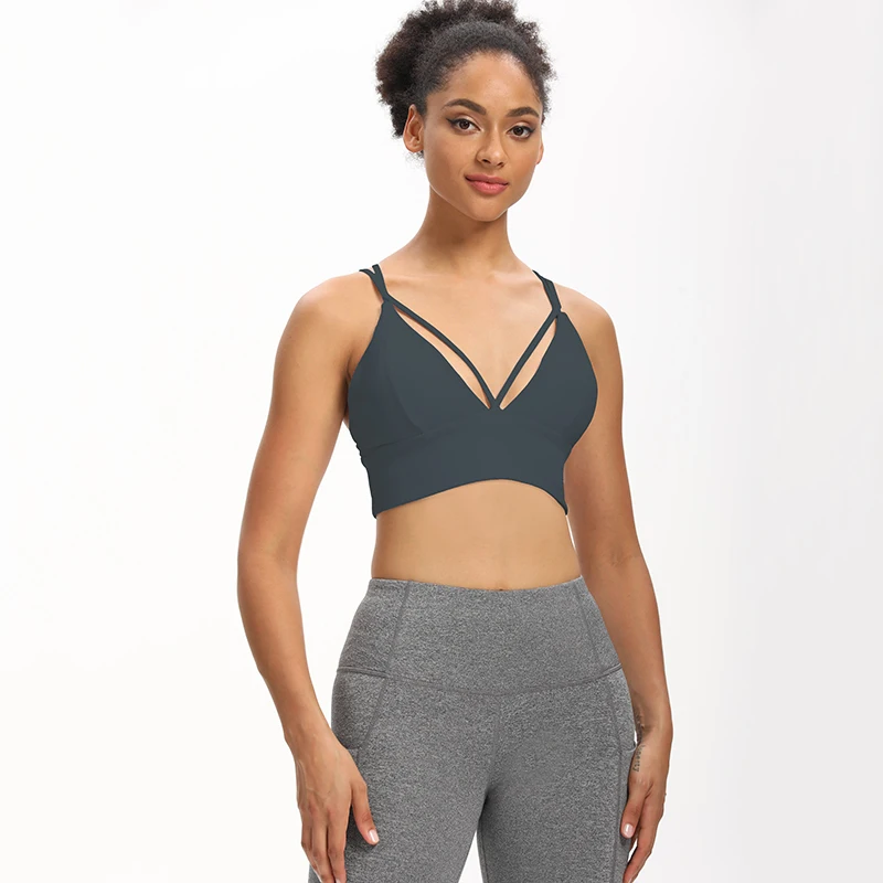 
The fine quality strappy across back plus size push up ladies sports bra custom logo 2021 