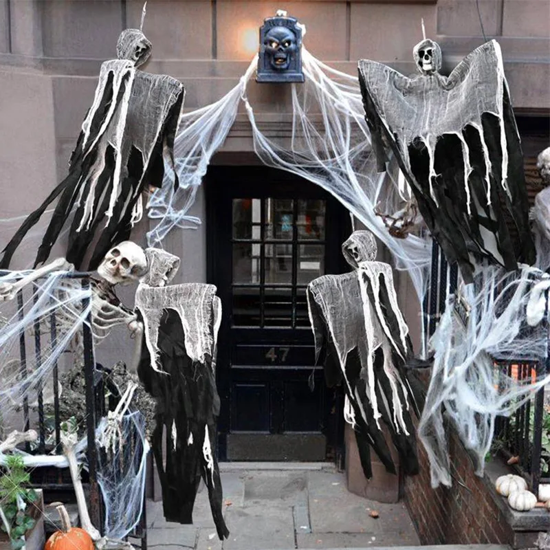 Halloween decoration props skull gauze ghost face hanging ghost haunted house doorway hanging skeleton horror ghosts