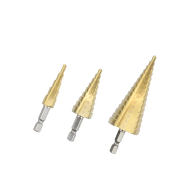 HENGLAI 4-12mm 4-20mm 4-32mm HSS Straight Groove Step Drill Bit Titanium Coated Wood Metal Hole Cutter Core Drilling Tools Set