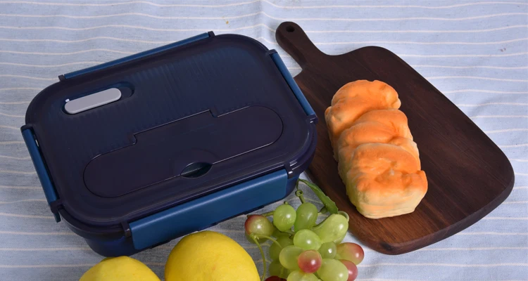 Deep  Blue color silicone cover glass food container storage box  with cutlery BPA free vented lid