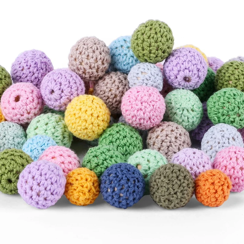 Round Baby Wool Beads Safety Crochet Bead Eco Friendly Kid Wooden Beads