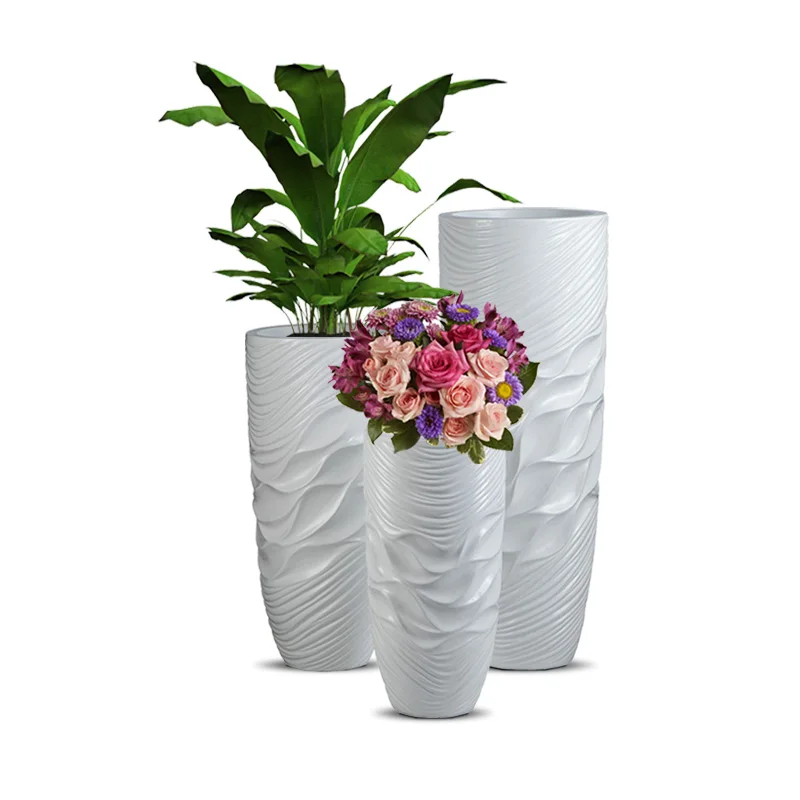 20/28/36/48 Inch Large Flower Vase Manufacturer Wholesale Fiberglass Floor Vases Decor Tall White Cylinder Indoor Floor Vases