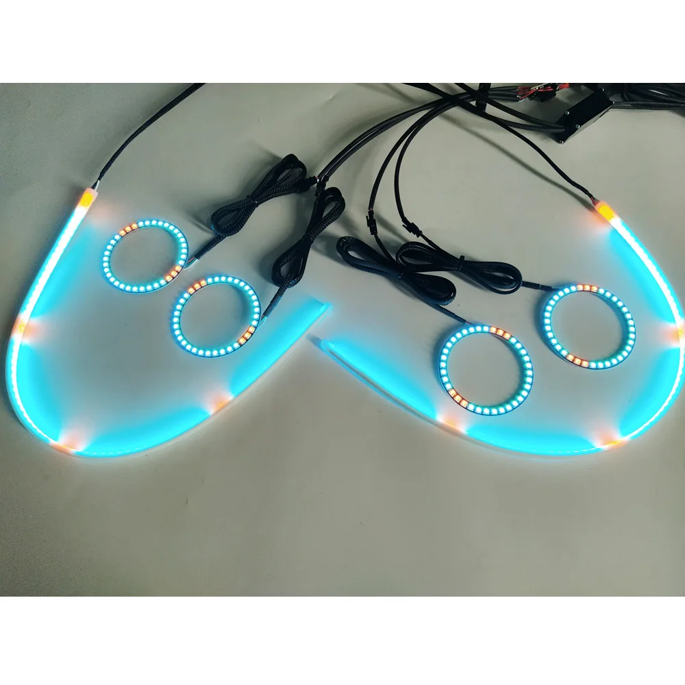 Misun new design headlight angel eye RGBW chasing flow led flexible white drl amber turn light switchback strip