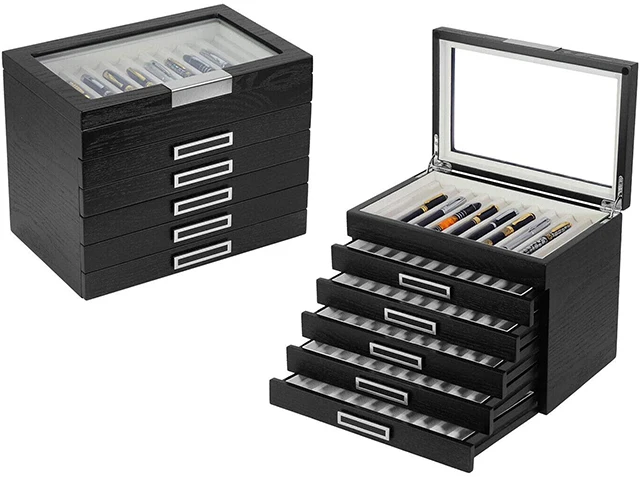 Wood Pen Storage box with 5 drawer pen wooden storage and case