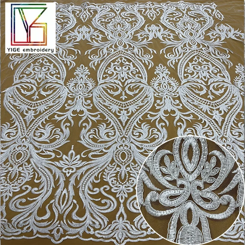 Luxury White 3D Cording Embroidery Lace Fabric African bridal Net Rope Nigeria women Wedding Dress Fabric