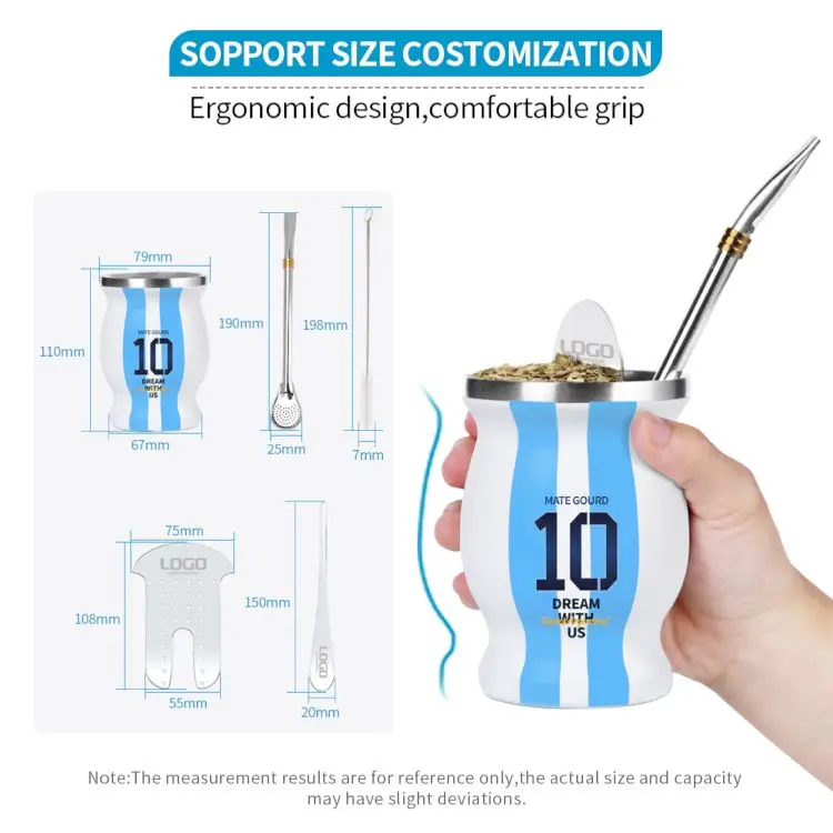 Customized Number Yerba Mate Gourd Double-walled Stainless Steel Vacuum Insulated Mate Cup Argentina Style No.10 with Tea Shaper