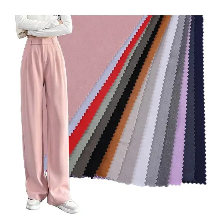 220GSM polyester Rayon Plain Stretch Dyed Woven Pink Colth TR Fabric For Dresses Or Pants