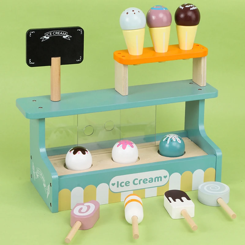 Simulation Ice Cream Set Pretend Play Wooden Montessori Toy Ice-cream Cone Kitchen Food Toys for Kids Preschool Educational