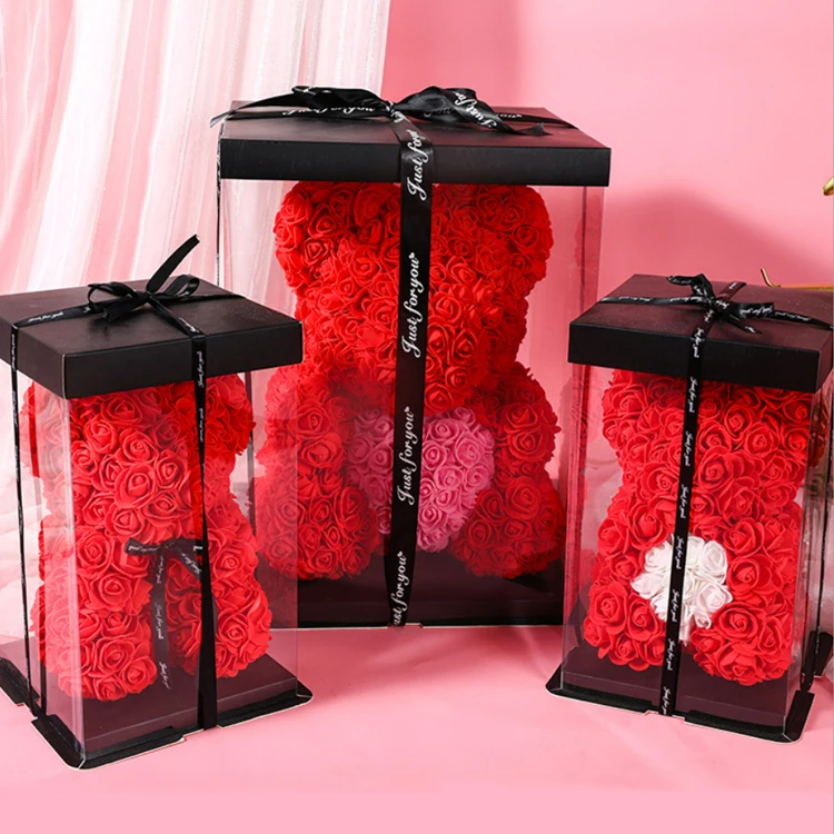 Hot sale artificial flower Wholesale valentine Christmas gift 25cm 40cm rose teddy bear Pearl bear gift package boxes