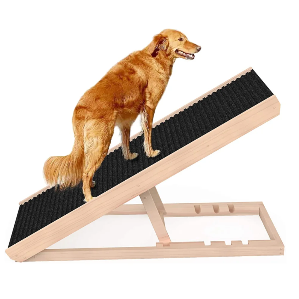 Wooden Collapsible Pet Ramp Non Slip Carpet Surface Height Adjustable Ramp Adjustable Pet Ramp