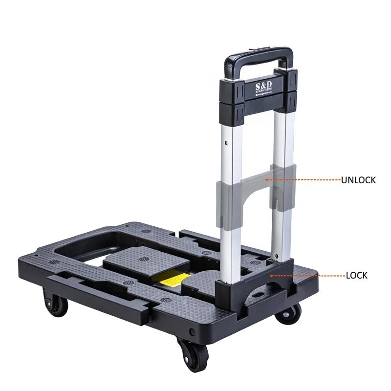 
Compact heavy duty platform flatbed lightweight portable dolly folding luggage hand trolley cart truck factory 5 spinner wheels 