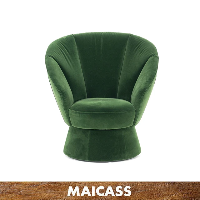 
Green velvet cone-shaped base swivel arm chair 