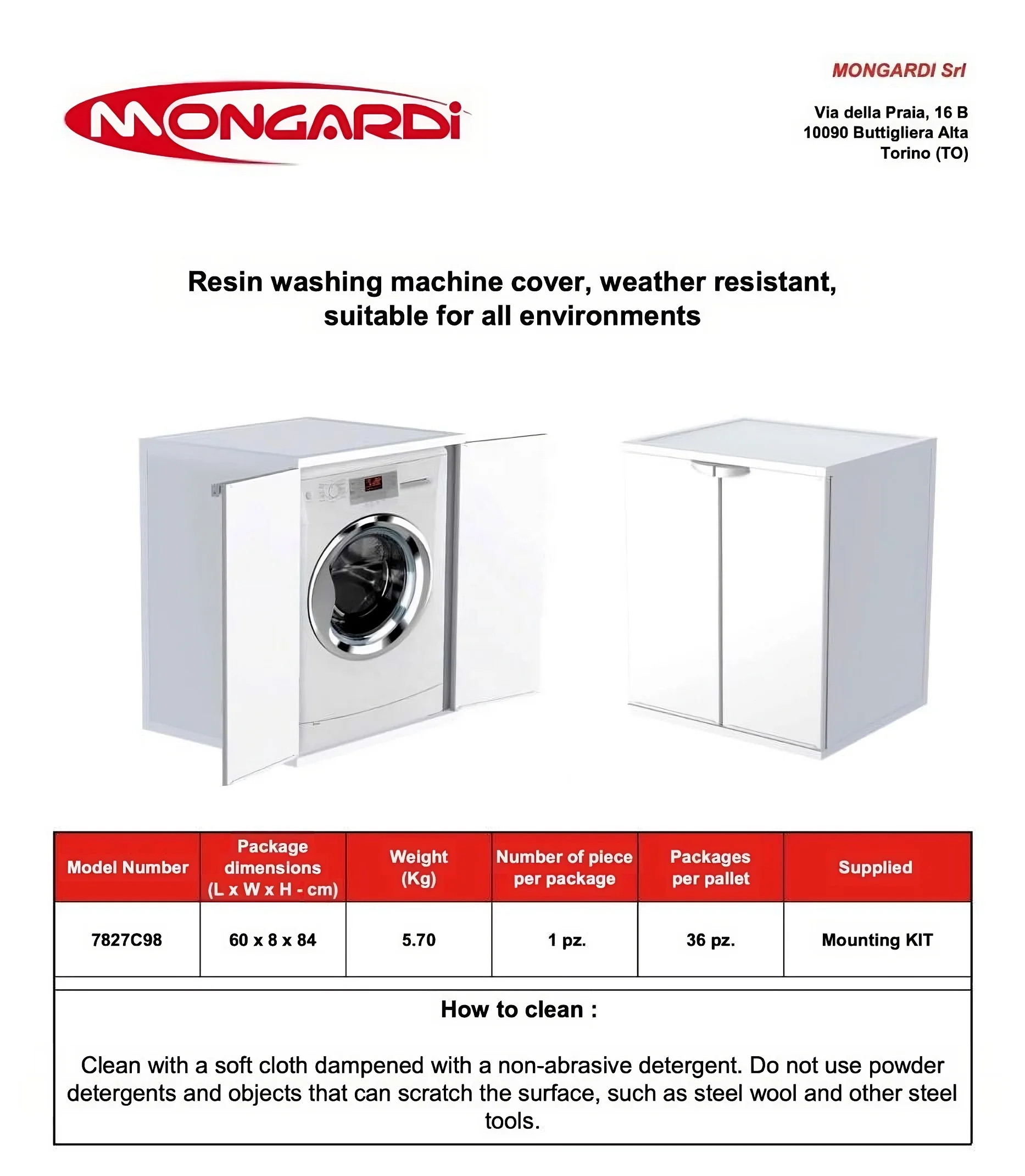 High Quality Modern Design PVC Laundry Machine Cover Cabinet Easy to Assemble for Indoor Use Made in Italy for Wholesale Export
