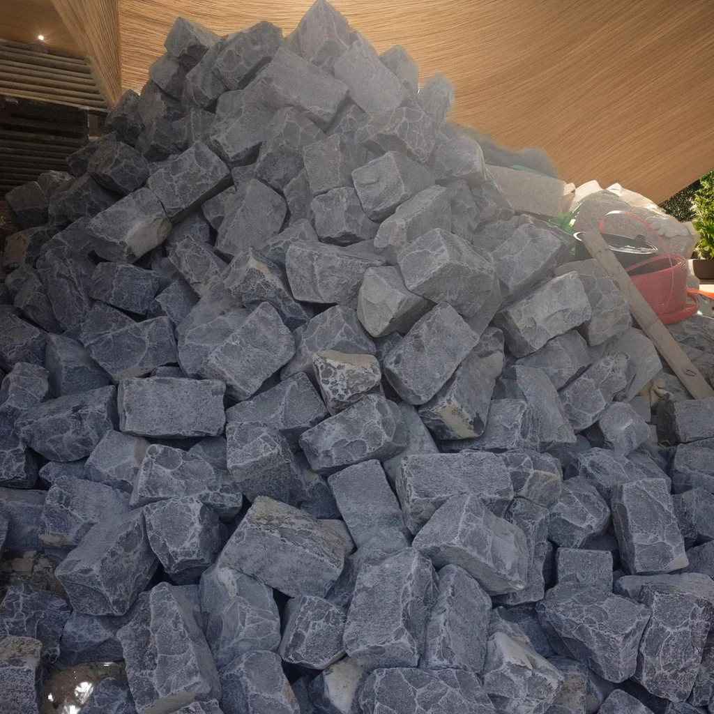 Superior Quality Cheap Natural Split Grey Quarry Granite Cobblestone Mesh Paver Driveway Paving Stone For Street