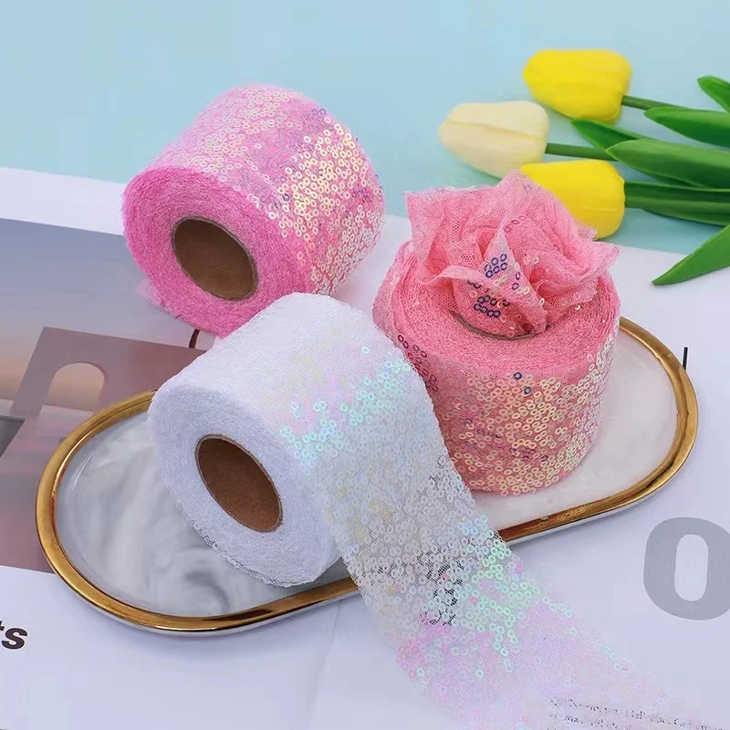 6/7.5/10/12cm Width 9m Per Roll Tangled Mesh Embroidery Sequin Tulle Lace