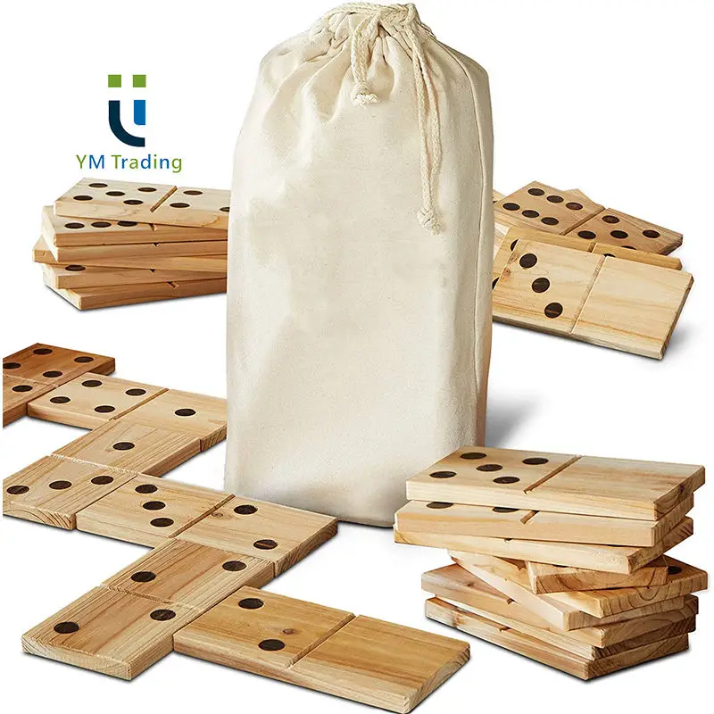 Giant Wooden Dominoes Train Toys 28 Piece Set with Bag Jumbo Natural Wood Colored Numbers Kids Adults Outdoor Games