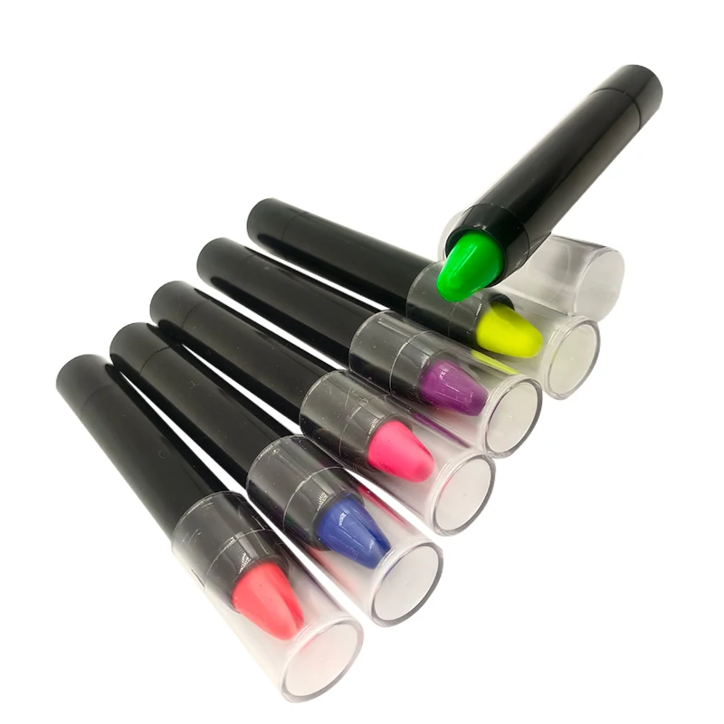 Customized oem 6 colors washable twist uv neon face body painting crayon tempera paint stick glow in the dark marker pen