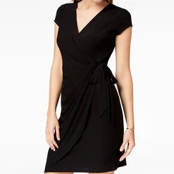 High quality custom ladies clothing wrap mini fit ladies fashion sexy club short sleeve tight dress ladies clothing