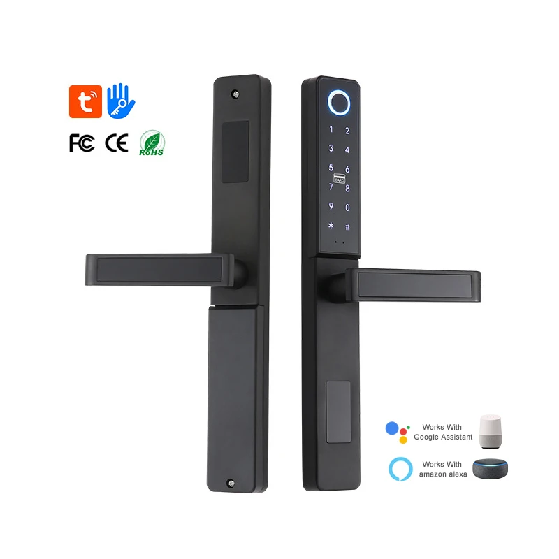 ANG Ic Card Tuya Wifi Fingerprint Security Door Lock Glass Sliding Smart Door Lock With Key