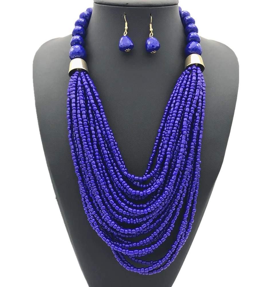 Bohemian Multi-layered Bead Necklace and Earring Jewelry Set Ethnic Style Women Jewelry Set Exaggerated Dubai Jewelry Set
