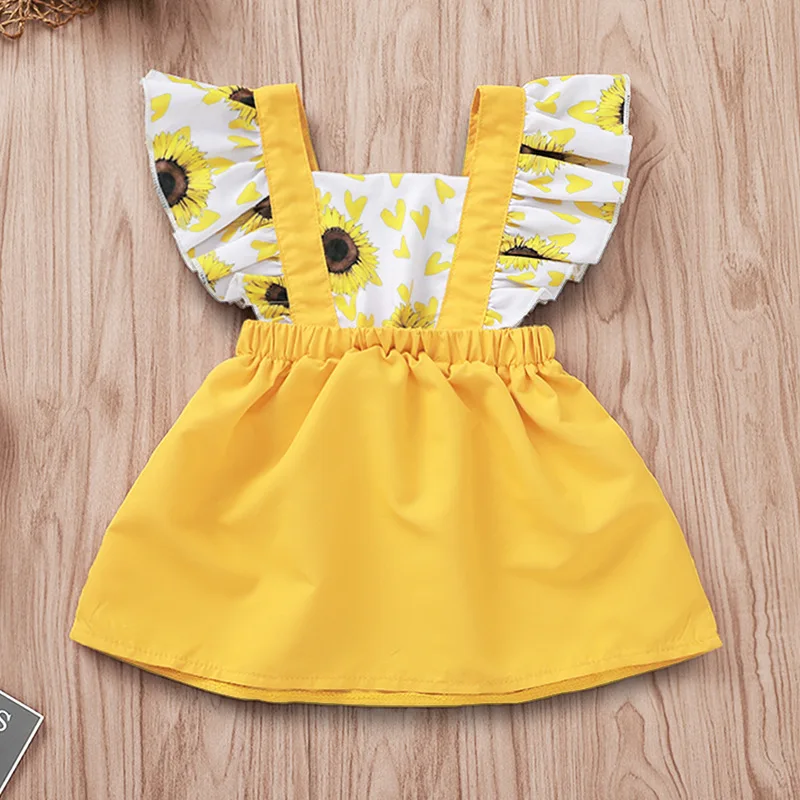 
Sunflower Trumpet Sleeve Baby Girl Flower Dress Modern Summer Baby Dress 