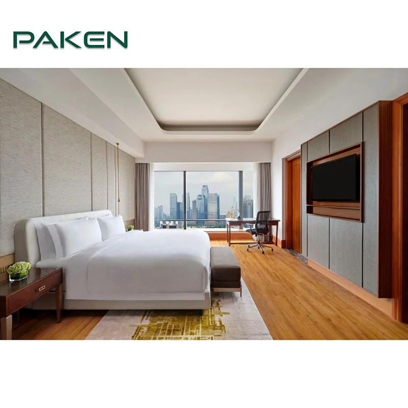 Vietnam Custom Resort Beach Hotel Furniture Bedroom Set Wooden Twin Size Leather Bed Hospitality Furniture