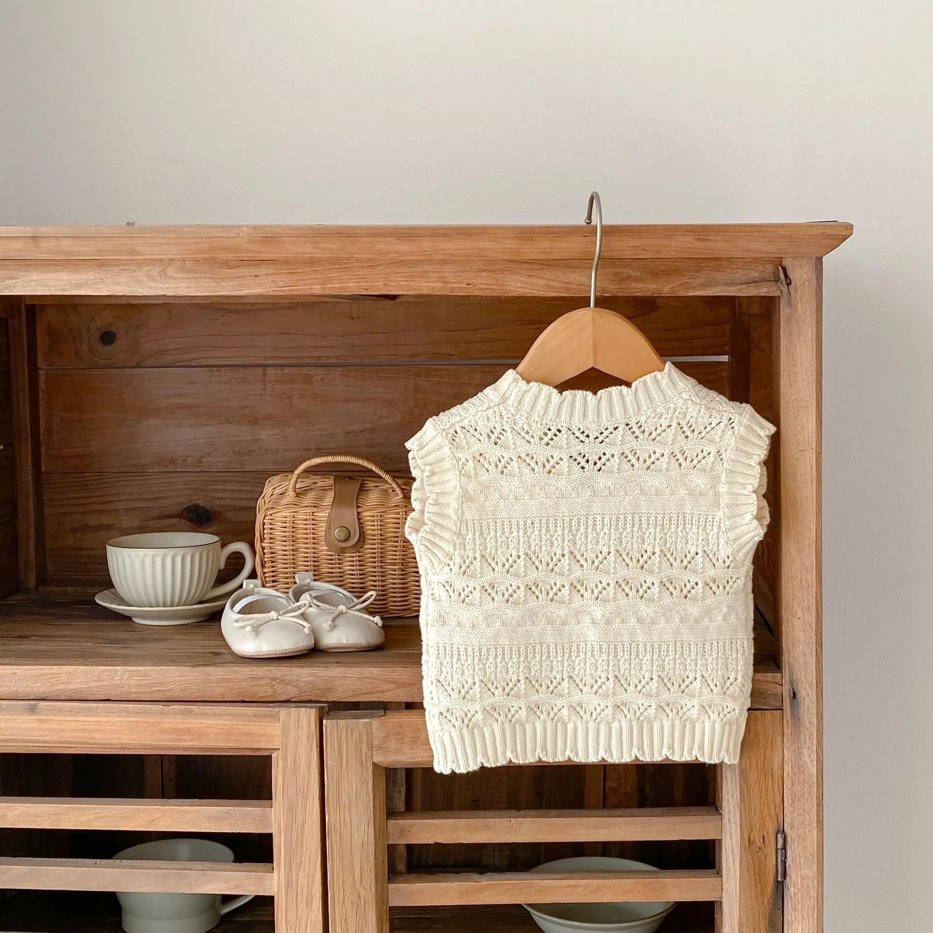 Spring Autumn Infant Toddler Girl Hooked 100% Cotton V-Neck Vest Tank Sweater Baby Knitted Cardigan