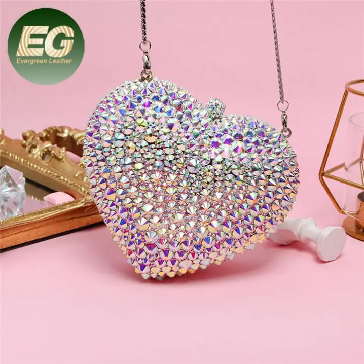 LEB1110 luxury heart shape crystal bags evening clutch women rhinestones crystal party bag