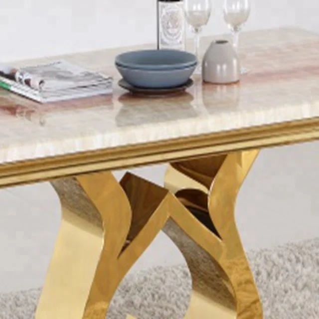 Marble gold stainless steel base dining table modern dining room furniture