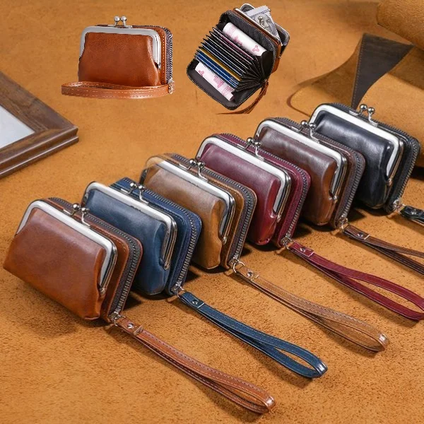 New fashion low price organ cash ID card holder retro women lady PU leather credit card holder wallet with zipper for travel