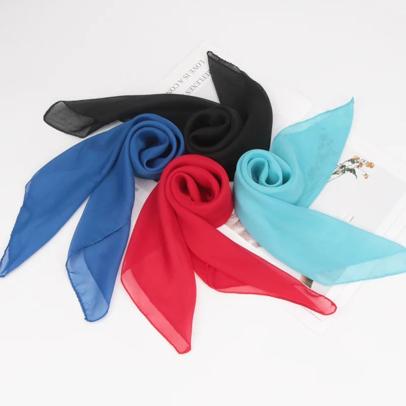Wholesale Small Ethereal Square Chiffon Scarf for Girls Children High Quality Polyester Custom Logo Plain Color Bandanas Scarf