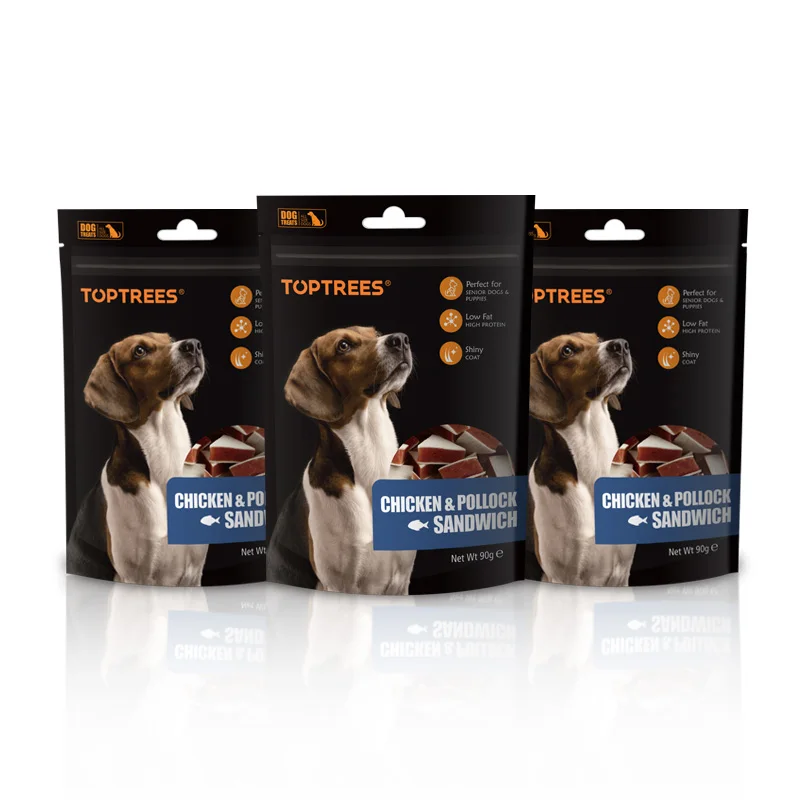 Organic High Quality Toptrees 90g chicken and pollock sandwich for dog treats with dog snacks pet treats