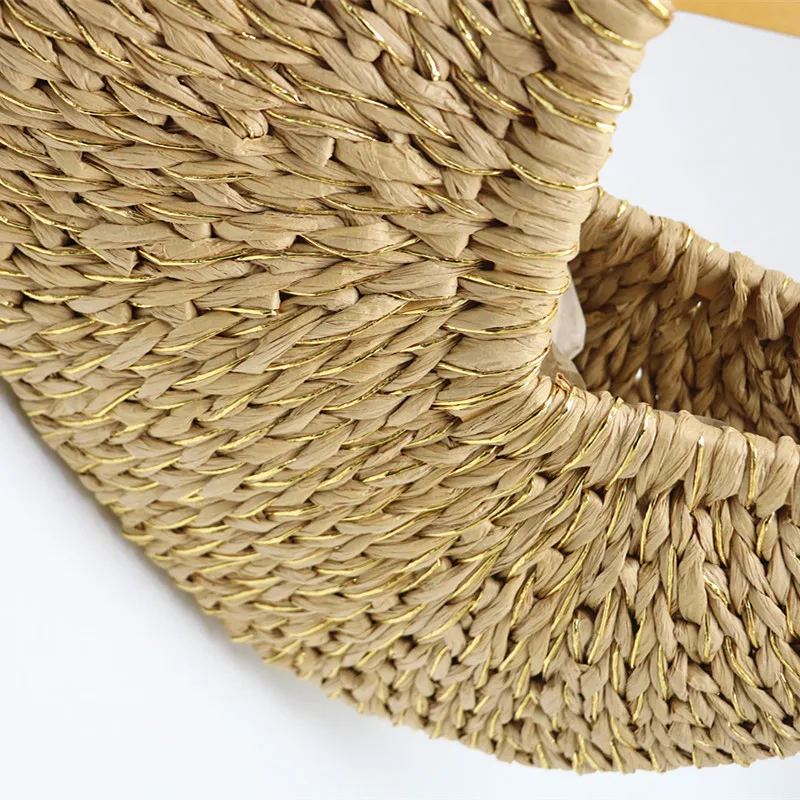 Wholesale Eco Friendly Lightweight Minimalist Handmade Woven Beach Beige Shoulder Wooden Handle Bag Straw Tote Bag