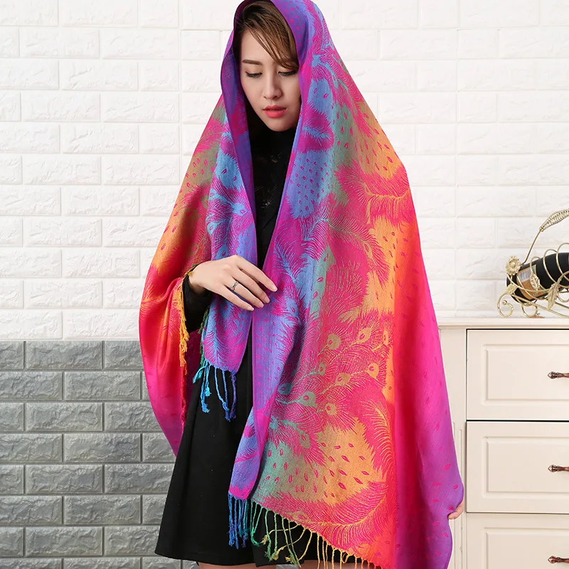 Eur-American hop  Colorful Flowers Jacquard Cotton  Pashmina Women hijab Wrap Shawl Tassels other Scarves