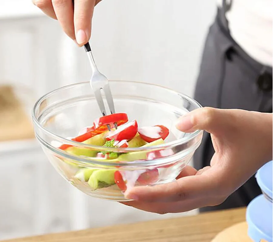 Hot Sale 5pcs Round Clear glass bowls Fruit Salad Food Kitchen Crystal Glass Bowl Cookware Set With Lid