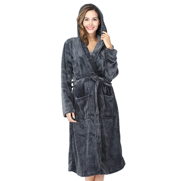 Womens Plush Soft Robe Fluffy Warm Fleece Sherpa Spa Length Man Kimono Waffle Shaggy Bathrobe