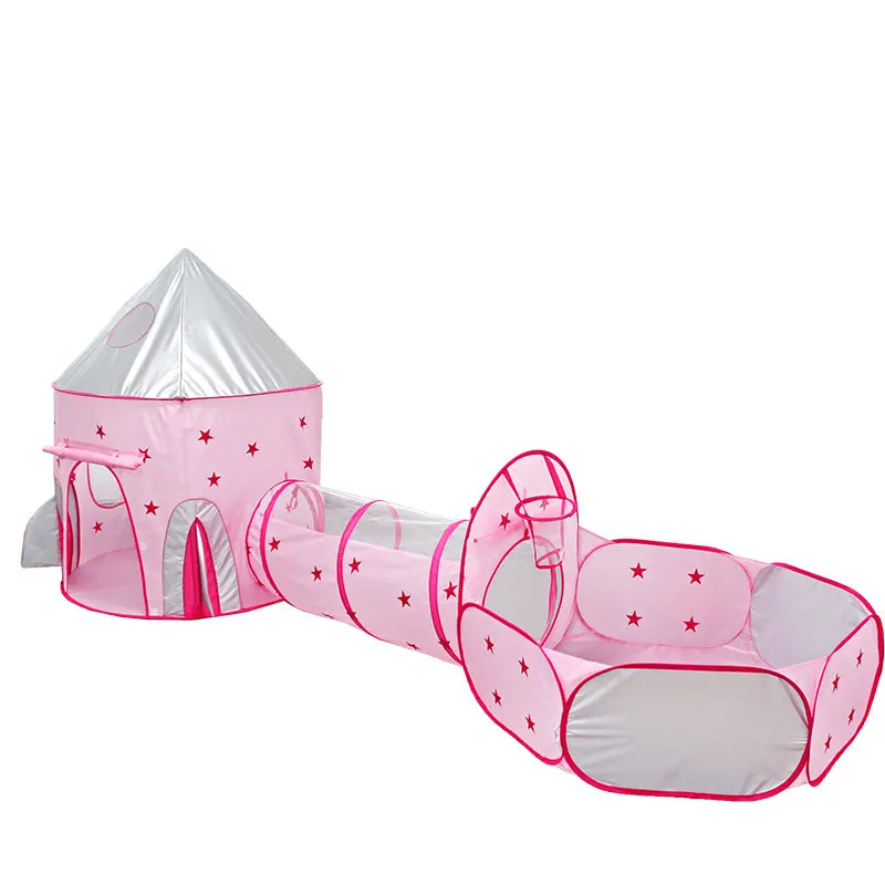 3pc Princess Rocket Castle Play  Crawl Tunnel and Ball Pit tent with Basketball Hoop for kids indoor&outdoor