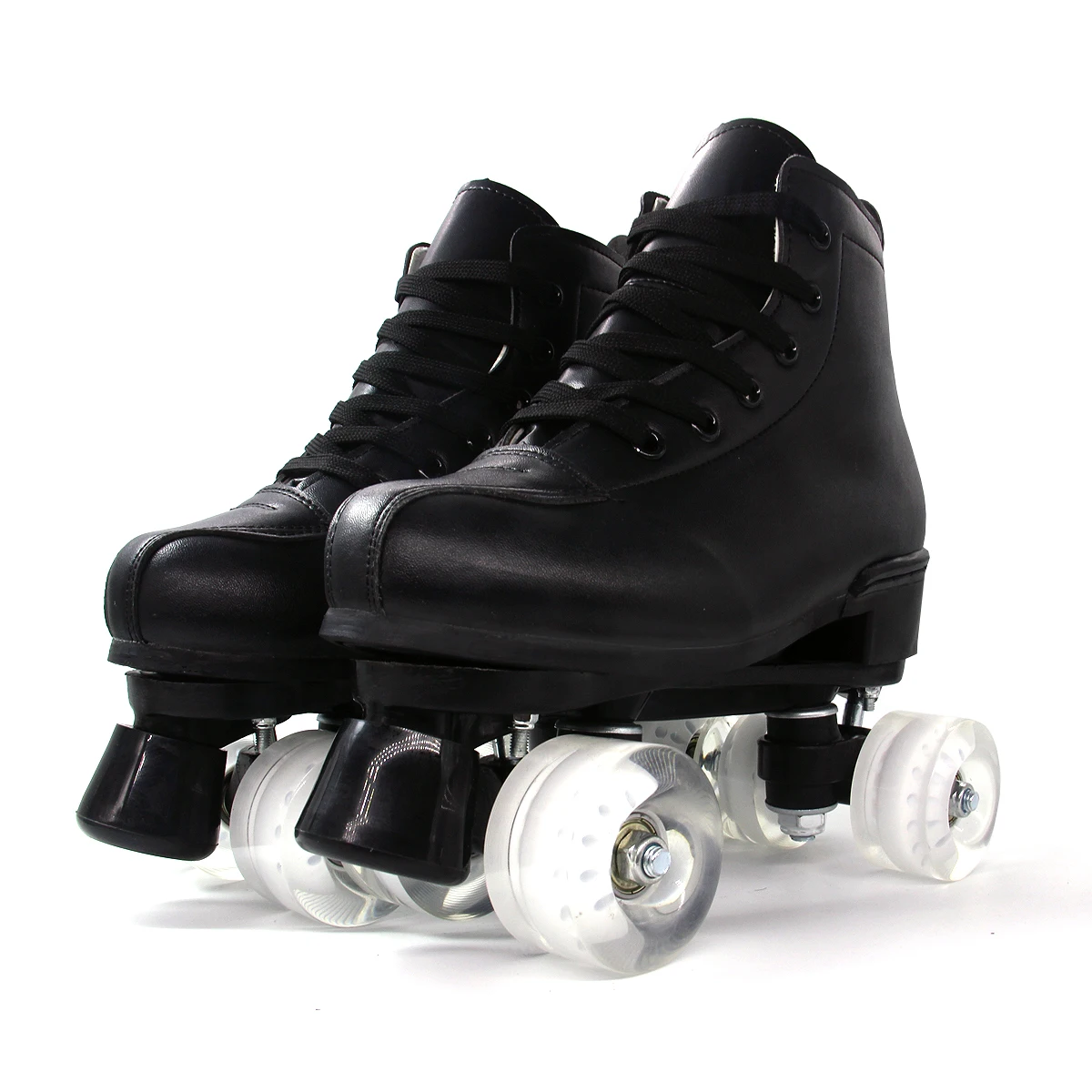 Good Quality Pu Black Leather 4 Wheel  Roller Skate Wheels Cheap Roller Skates