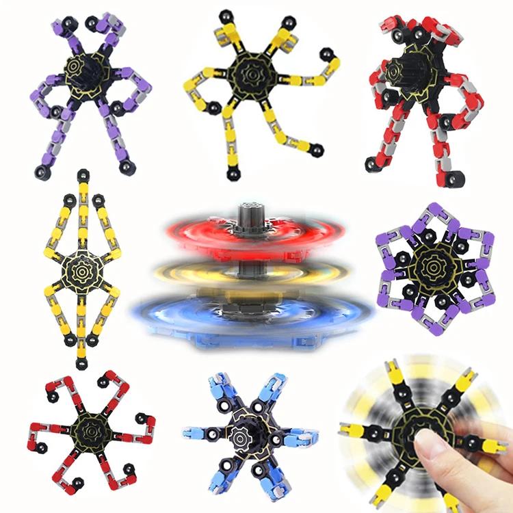 Creative Spinning Top Fidget Toy Transformable Chain Mechanical Gyro DIY Deformable Chain Anti Stress Fingertip Spinner