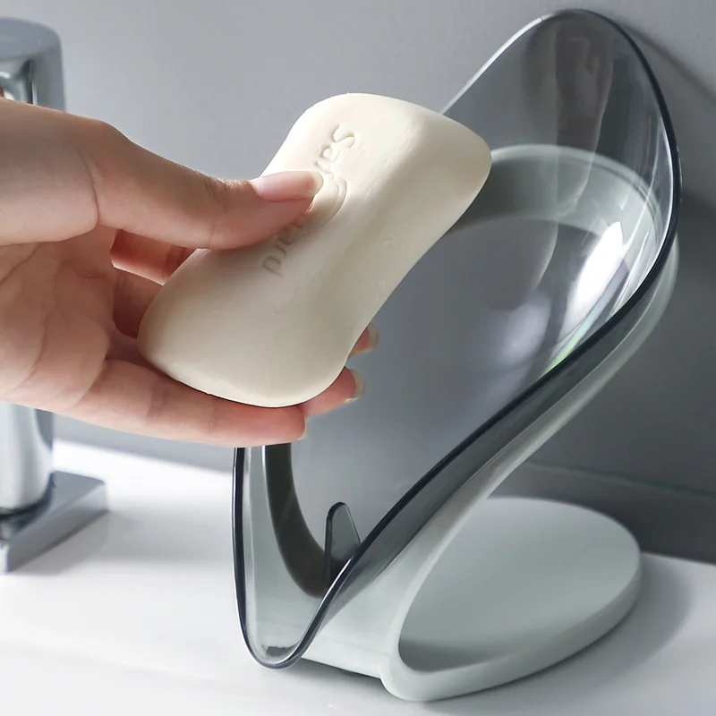 Soap Holder Leaf-Shape Self Draining Dish Not Punched Easy Clean Bar with Suction Cup Soap Dish Suitable for Shower Bathroom