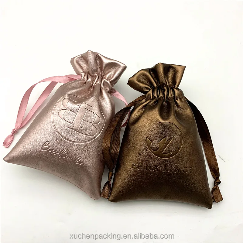 Small Leather Jewelry Pouch With Deboss LOGO Customized Gift Packaging Leather Perfume Drawstring Pouch