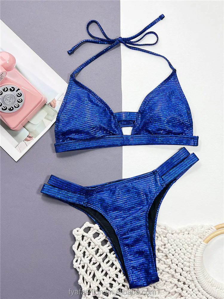 Women Tie Side PU Leather Sexy Extreme Swimwear Triangle Bikini 2 Piece Swimsuit