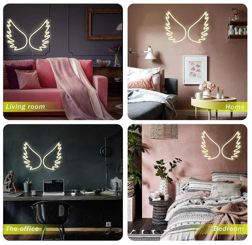 3D Art Hanging Acrylic Neon Light USB Powered Night Lamp Led Angel Wings Neon Sign For Wall Kids Room Wedding Party Bar Decor